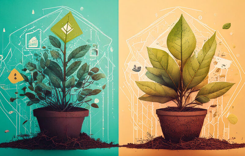 順調に育っている植物とうまく育たなかった植物